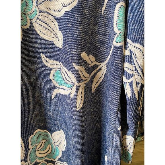 Honeyme Women's Floral V-Neck 3/4 Sleeve Blouse Blue Flowy Casual Size M - Picture 2 of 9